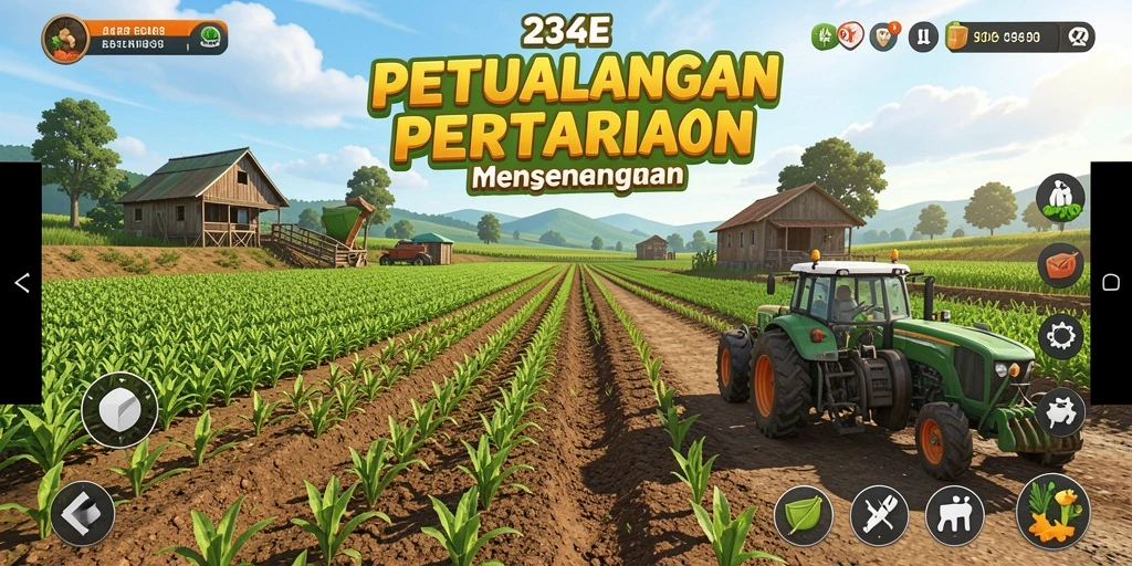 Screenshot dari permainan <strong>234E</strong> menunjukkan aktivitas bertani yang seru.