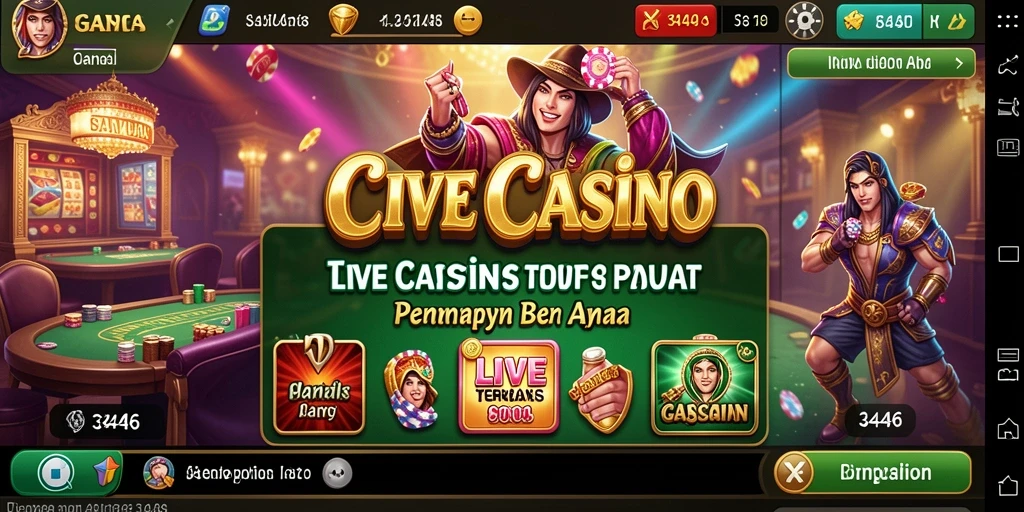 Tangkapan layar dari gameplay Live Casino 3446 dengan interaksi dealer.