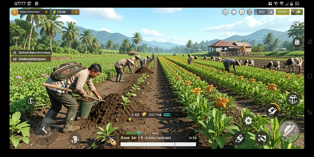 Tampilan gameplay GT777 yang menampilkan aktivitas bertani yang seru.