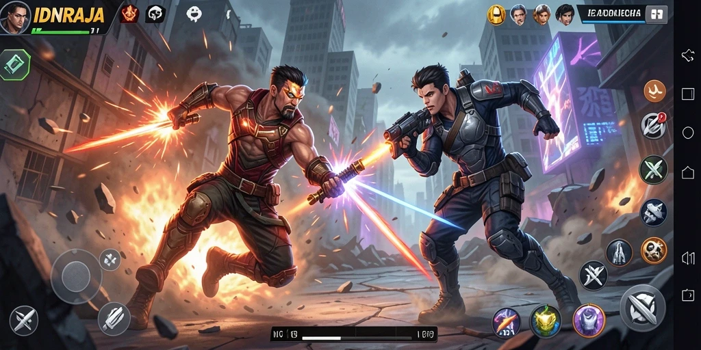Tampilan gameplay IDNRAJA dengan aksi pertarungan yang seru.