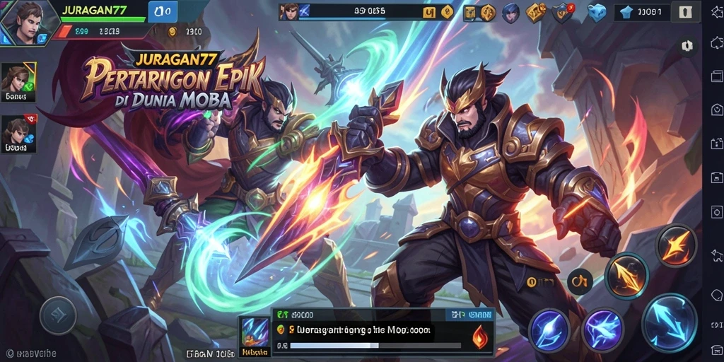 Tampilan gameplay seru di JURAGAN77 dengan aksi pertarungan tim.