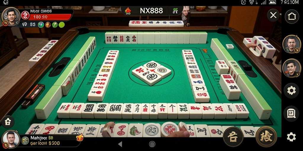 Tampilan gameplay NX888 dengan ubin Mahjong yang berwarna-warni.