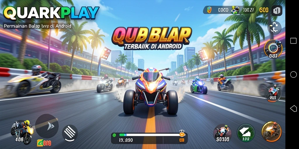 Tampilan gameplay menegangkan dari QUARKPLAY dengan aksi balap yang seru.