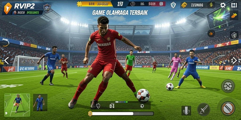 Tangkapan layar utama RVIP2 menampilkan aksi seru dalam permainan olahraga.