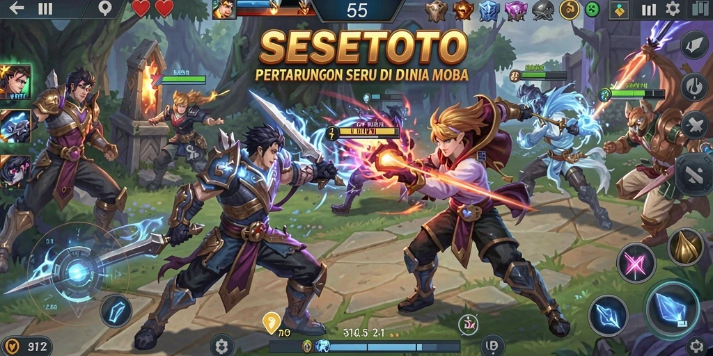 Screenshot SESETOTO menampilkan intensitas pertempuran dalam game MOBA.