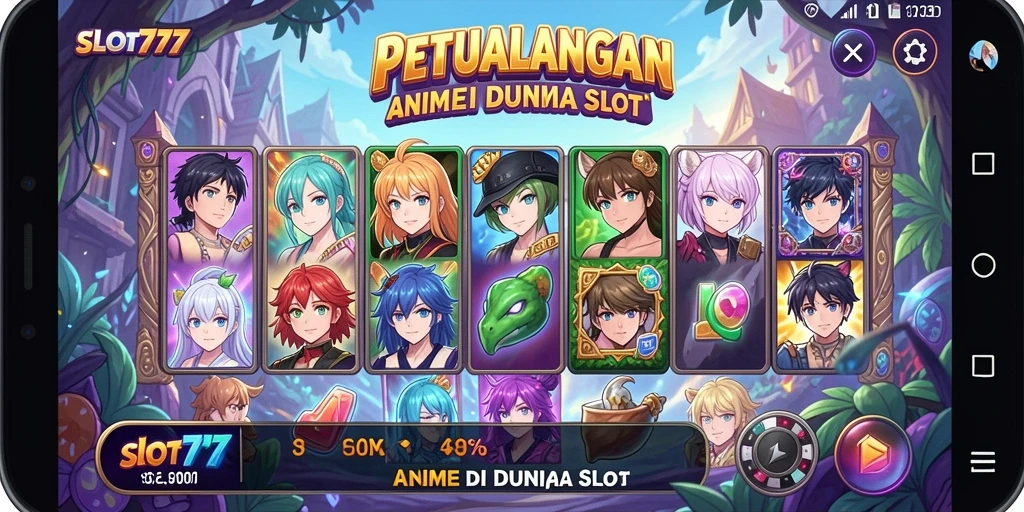 Screenshot menampilkan gameplay SLOT777 dengan karakter Anime yang menarik.