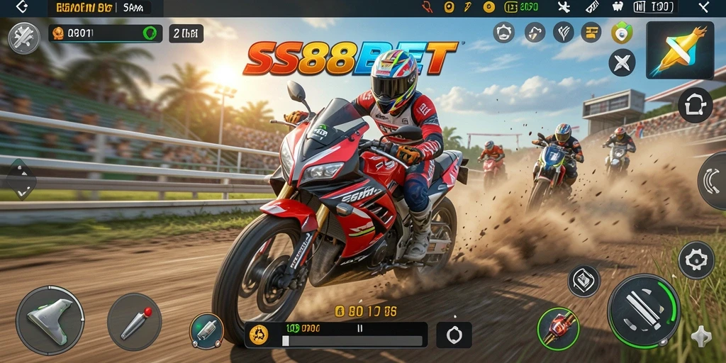 Screenshot gameplay SS88BET menampilkan balapan motor yang mendebarkan dan penuh aksi.