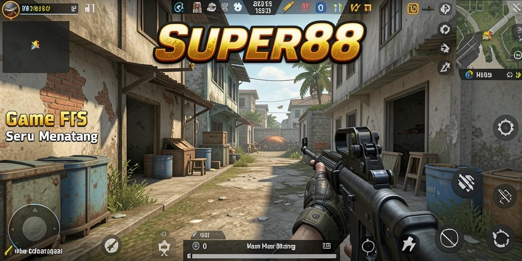 Screenshot dari gameplay SUPER88 menunjukkan aksi tembak-menembak yang mendebarkan.