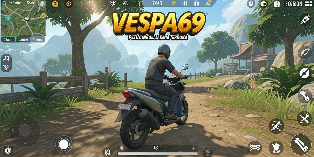 Tampilan gameplay mendalam dan interaksi dalam dunia terbuka VESPA69.